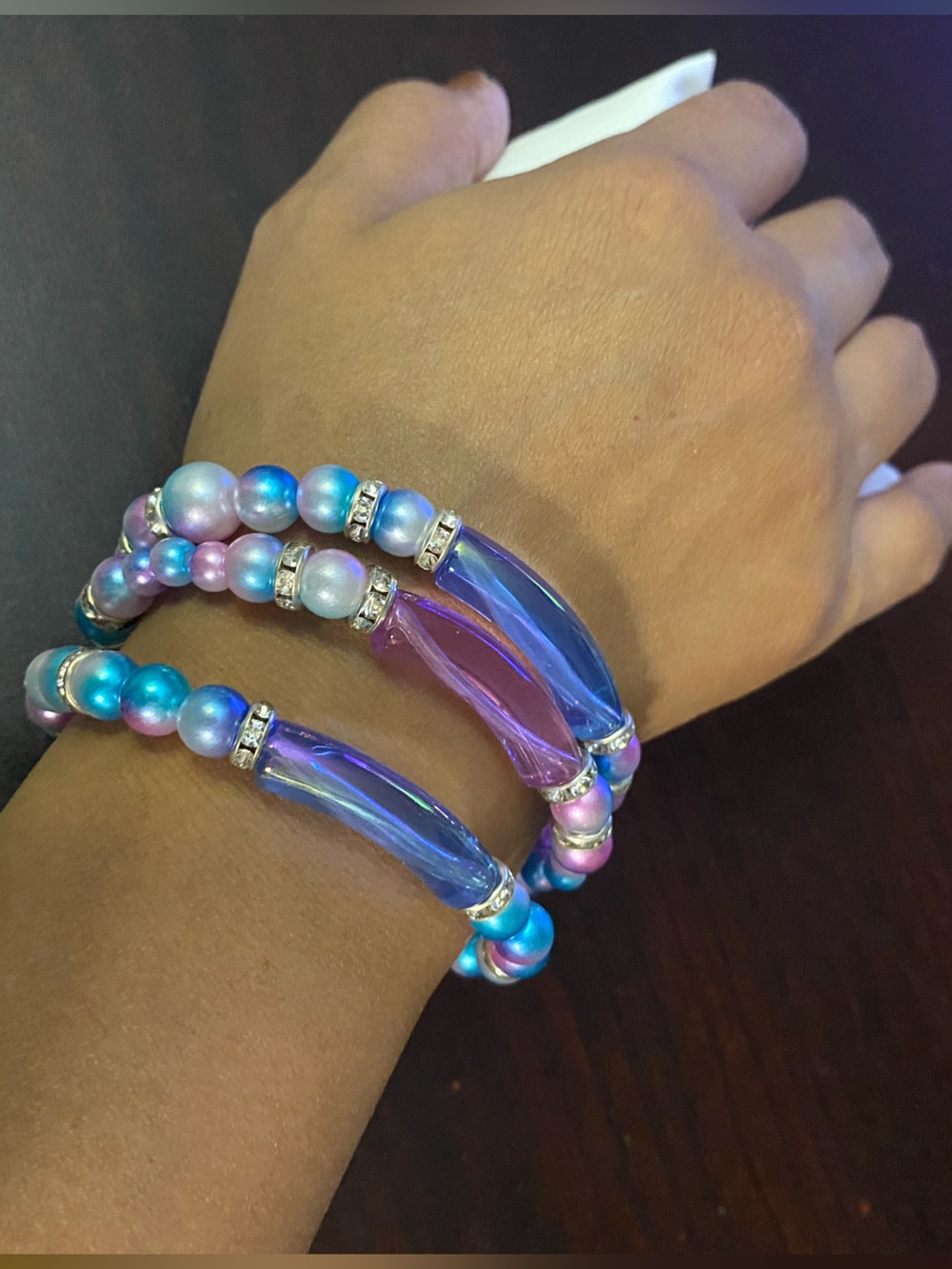 Handmade Multicolor Pearl Bead Stretch bangles Bracelet - Set of 3